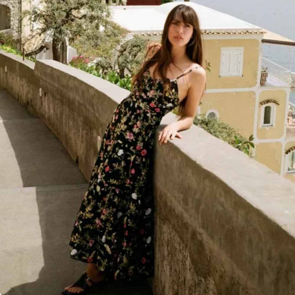 Zara Black Maxi Dress with Floral Design